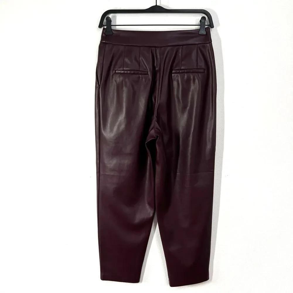 Express Faux Vegan Leather Womens Size 2S‎ Plum Ankle Super High Rise Classic